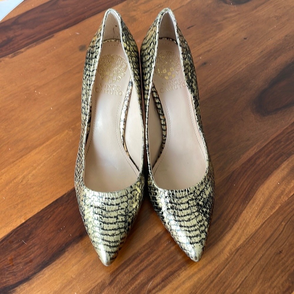 Gold faux snakeskin heels